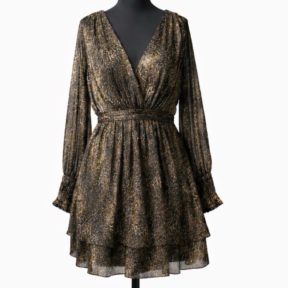 Kurt Thomas Silk‎ Leopard Print Dress with Slit Sleeves Size 8
